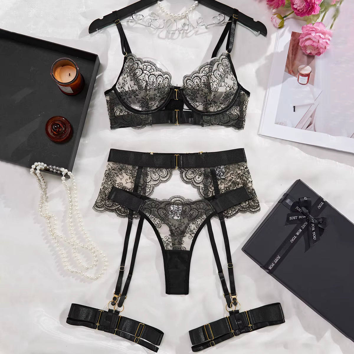 The Obsidian Bloom Embroidered Set