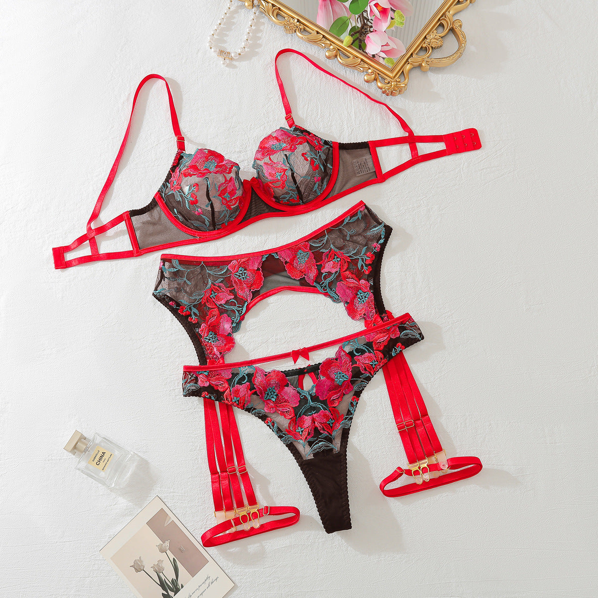 The Crimson Desire Garter Set