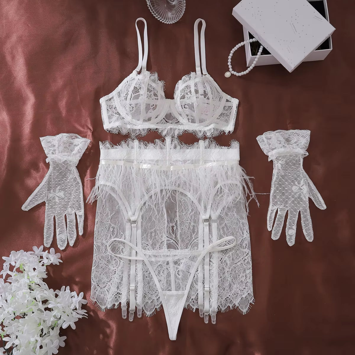 Feather Daring Lingerie Woman Sissy Lace Call of the Night Attractive Chest Suspenders White Ethical Women'S Underwear 1530